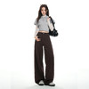【加绒加厚】罗蒙秋冬款女士高腰弯刀裤咖色美拉德风阔腿百搭长裤 商品缩略图2