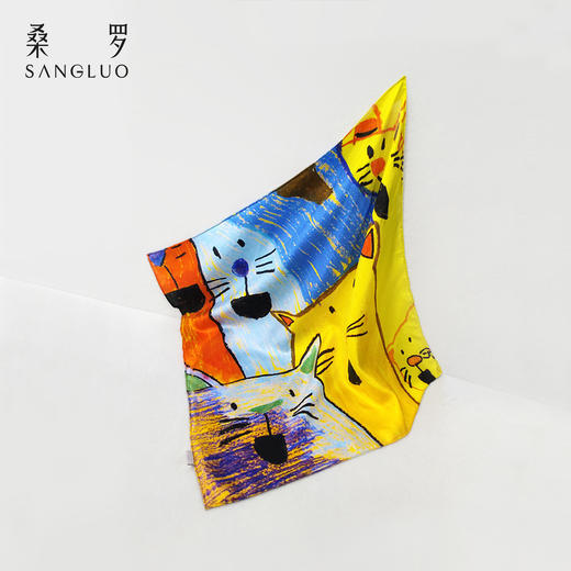 桑罗联合特殊儿童画作童趣丝巾桑蚕丝方巾盲盒颜色随机 商品图3