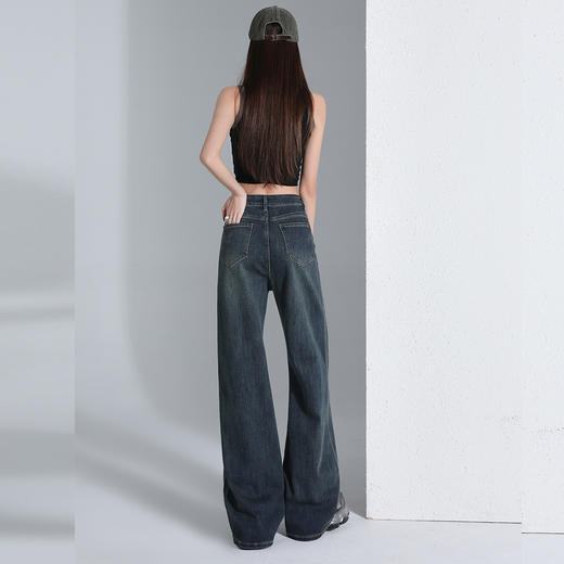 【加绒加厚】罗蒙阔腿牛仔裤女士秋冬款加绒保暖舒适直筒百搭长裤子 商品图5