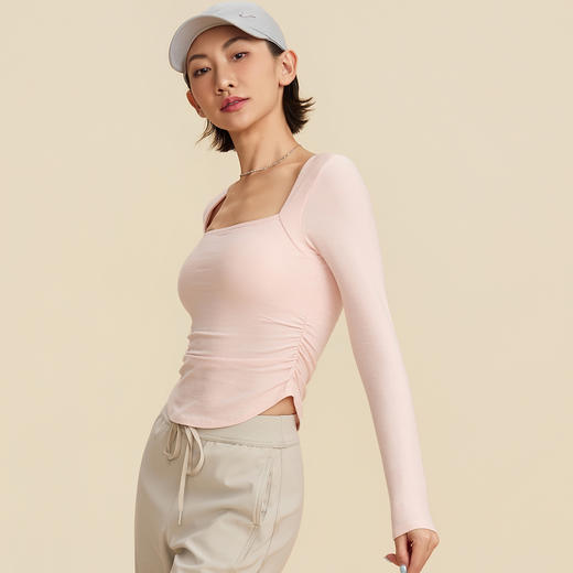 跃牌【禅语梵心】雪花纱假两件运动T恤女长袖带胸垫瑜珈服网纱上衣CX5737 商品图3