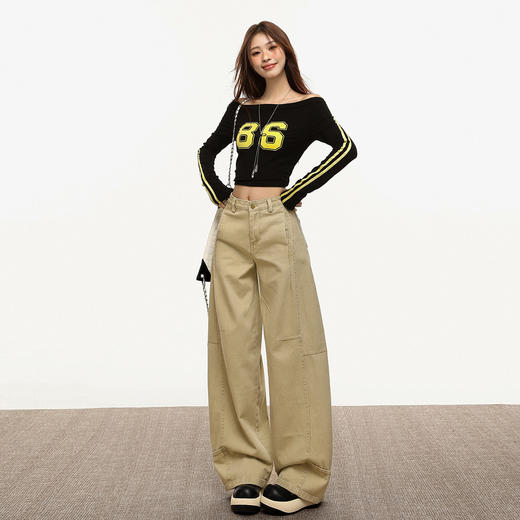 【加绒加厚】罗蒙秋冬款女士弯刀裤卡其色阔腿百搭潮高街显瘦长裤 商品图3