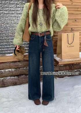 🔥🔥【2025爆款牛仔】密密绒加绒加厚～9029冬季保暖简约百搭牛仔直筒裤-喜出