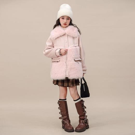 外套冬装皮衣中大童新款女童2025加厚夹棉翻领毛毛洋气大衣中长款 商品图3