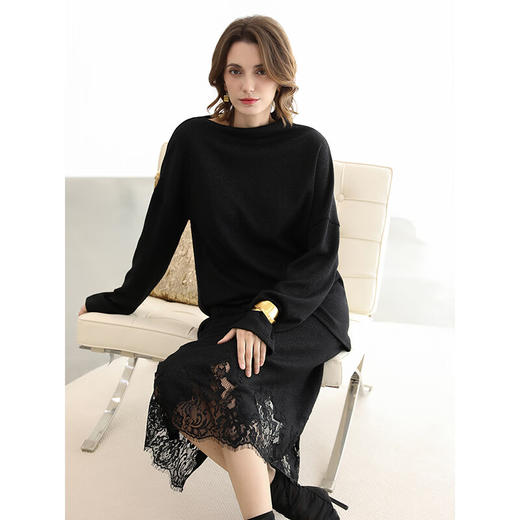 COCOBELLA一字领针织衫女25新款黑色慵懒风气质毛衣MZ0073-2 商品图2