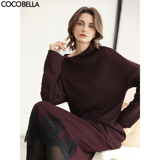 COCOBELLA一字领针织衫女25新款酒红色慵懒风气质毛衣MZ0073 商品图0