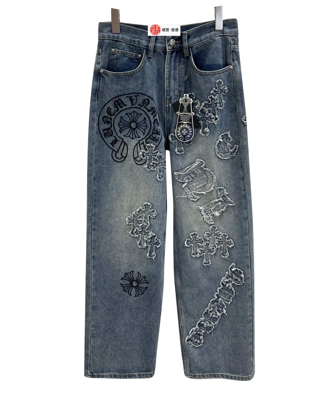 女款贴布绣直筒牛仔裤长裤la009