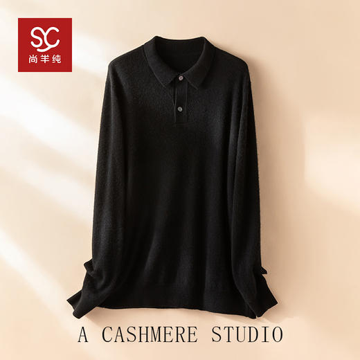 意单客供~100%纯山羊绒衫男翻领加厚套头保暖长袖毛衣CYR25111 商品图3