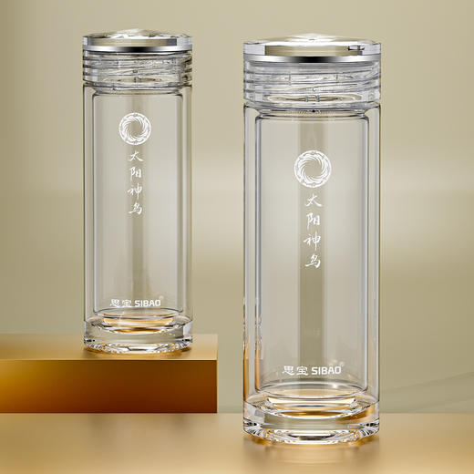 思宝新品太阳神鸟双层玻璃杯便携车载礼盒包装男女通用 商品图2