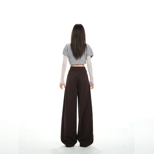 【加绒加厚】罗蒙秋冬款女士高腰弯刀裤咖色美拉德风阔腿百搭长裤 商品图5