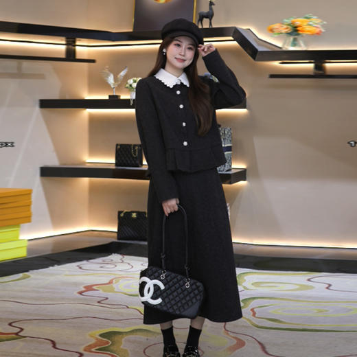 奢姿大码女装2025冬季时尚撞色娃娃领套装胖妹妹气质小香风穿搭9954970595 商品图2