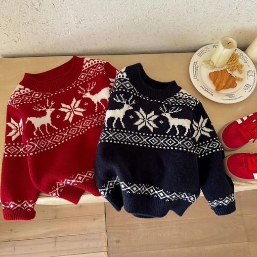 【YW】无忧购“礼物季”儿童圣诞毛衣加厚男童冬装本命年女童针织衫男孩冬季费尔岛毛衣（截单后3-5天发货) 商品图1