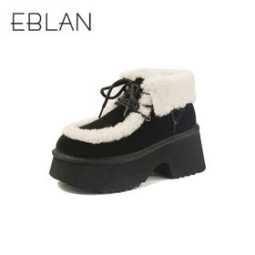 伊伴冬季时尚毛毛短靴雪地靴系带靴粗跟高跟B25726010