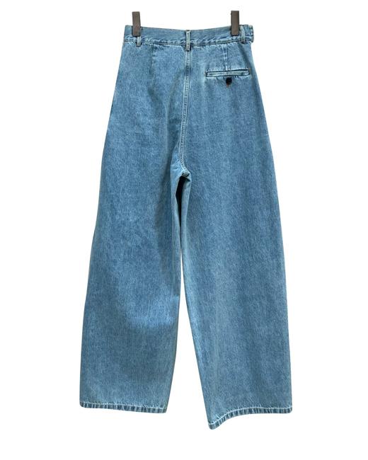 女款褶皱高腰牛仔阔腿裤长裤 可配套装la014 商品图1