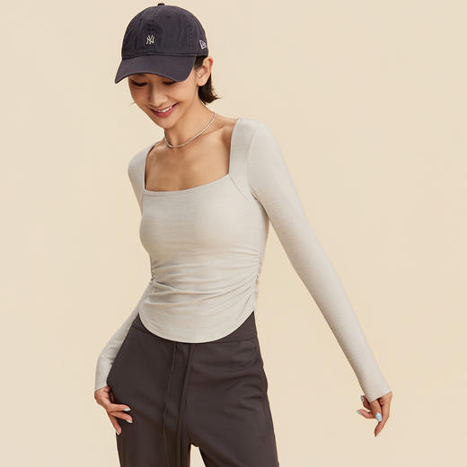 跃牌【禅语梵心】雪花纱假两件运动T恤女长袖带胸垫瑜珈服网纱上衣CX5737 商品图2