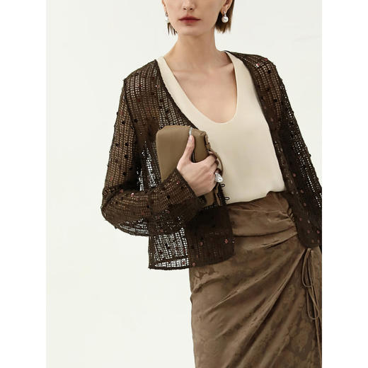 COCOBELLA重工亮片罩衫长袖针织衫夏气质通勤上衣空调衫MZ3181 商品图2