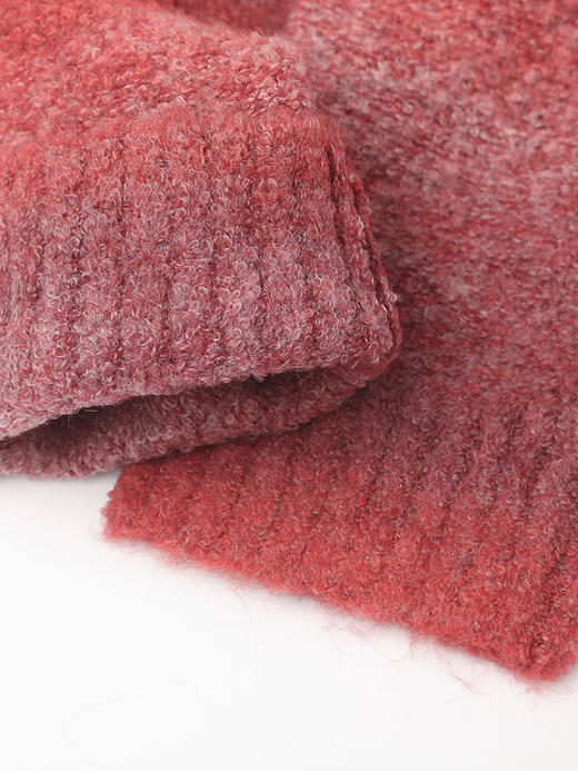 2025 秋冬酒红渐变连帽半拉链毛衣女 宽松毛绒感条纹针织衫 复古氛围感休闲通勤中长款套头上衣 商品图3