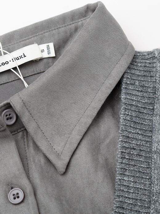 2025 秋冬高级灰假两件针织马甲拼接衬衫女 宽松休闲叠穿设计感长袖显瘦通勤上衣 商品图2