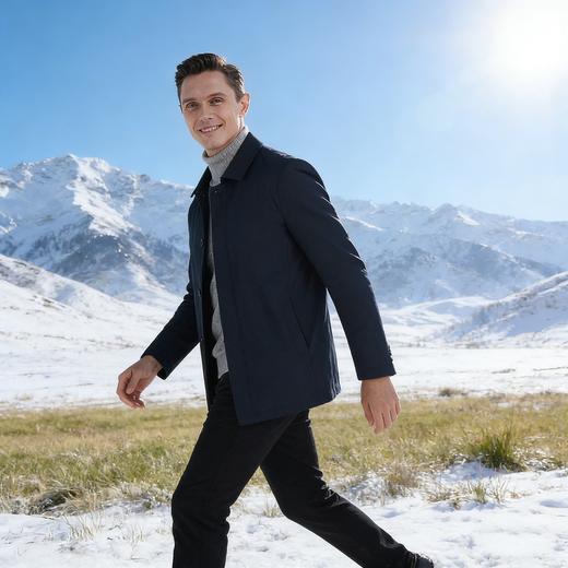 【90白鸭绒 可脱卸内胆】罗蒙秋冬翻领羽绒服外套男士简约百搭爸爸装羽绒服外套 商品图2