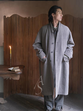 Stovaigh 25AW 茶灰色水洗灯芯绒羊毛无领长外套