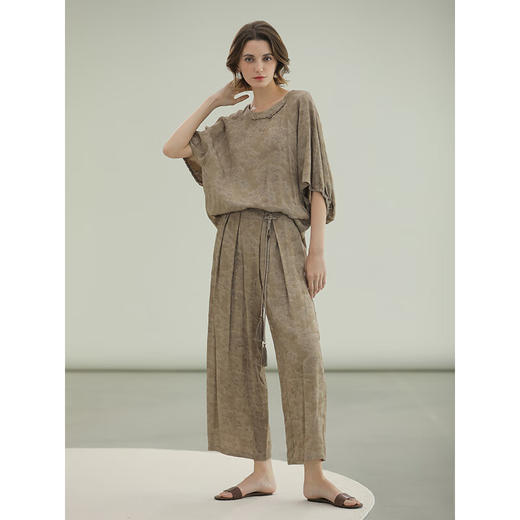 COCOBELLA[100%人丝]新中式提花炒色25夏盘扣流苏休闲裤PA3022 商品图2