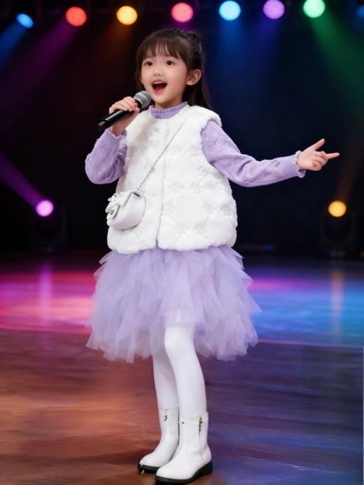 【春上新】8楼 LYNN&MILO琳麦罗 紫色毛织蝴蝶结提花拼网纱长袖连衣裙 可搭 白色仿毛五瓣花盘带绣背心 商品图1