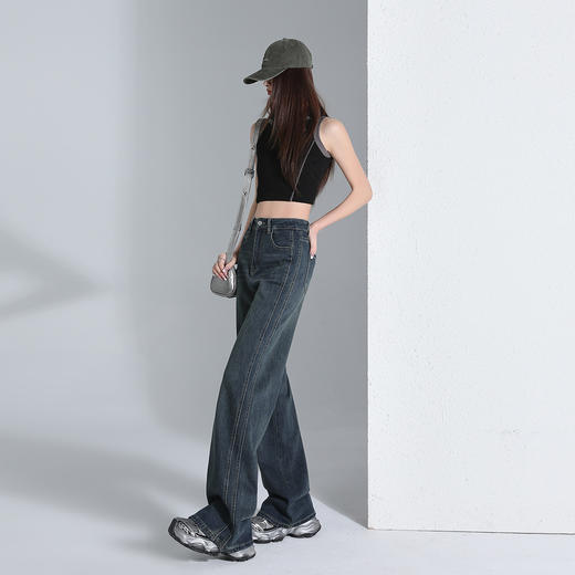 【加绒加厚】罗蒙阔腿牛仔裤女士秋冬款加绒保暖舒适直筒百搭长裤子 商品图3