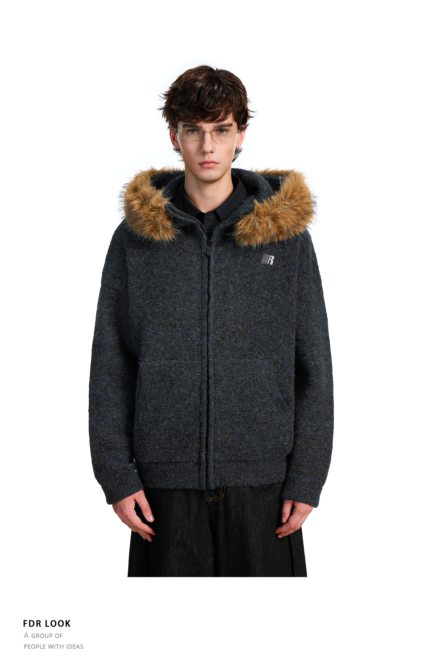 【限时7折】FDR官方店 宽松感廓形连帽毛衣男女秋冬情侣装拉链开衫外套上衣