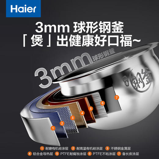 海尔真空保鲜电饭煲 IH+上盖发热立体双热源 微压烹饪 耐磨耐高温不粘24小时智能预约4L大容量电饭煲 HRC-I54AS冰河银 4L 商品图6
