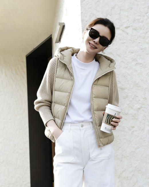 针织拼接90白鸭绒连帽运动风羽绒服 商品图2