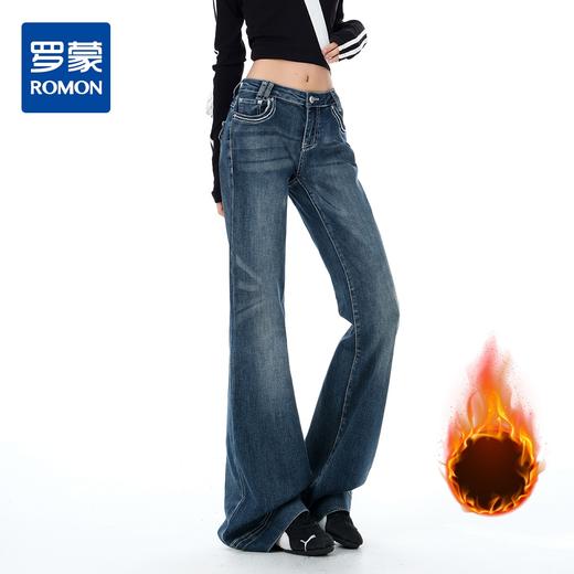 【加绒加厚】罗蒙秋冬款微喇裤深蓝女士显瘦百搭休闲加绒保暖舒适长裤子 商品图0