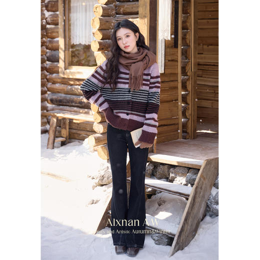 鹿向南「冬日特调」气质圆领毛衣开衫女2025冬季新款保暖显瘦上衣 商品图4