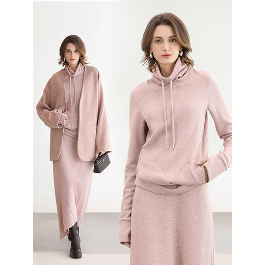 COCOBELLA设计感粉色套头毛针织衫女秋冬卫衣高领毛衣MZ7102 商品图1