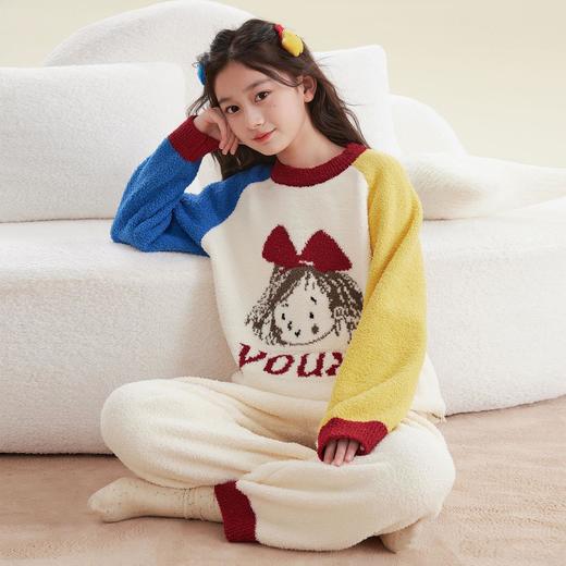 女童半边绒睡衣儿童法兰绒秋冬款加厚冬季女孩珊瑚绒家居服套装 商品图4