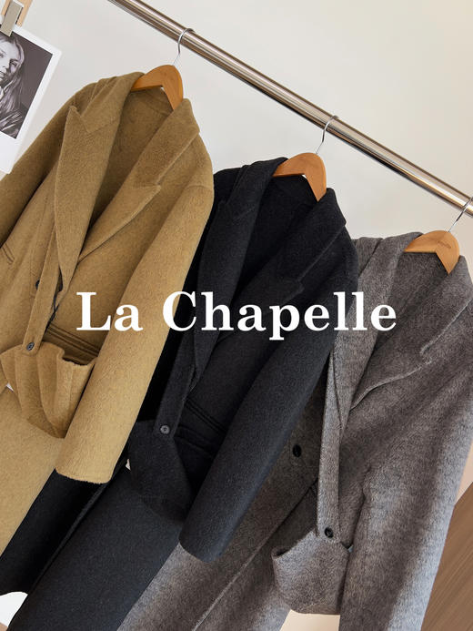 会员福利【高质感毛呢】拉夏贝尔/La Chapelle翻领两扣双面呢大衣斜挎包女含绵羊毛高级感毛呢外套冬季 商品图3