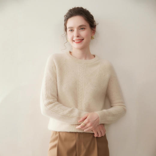 「高货rig」全新升级【铂金会员413/天猫559/差价146】(04659)洛诗琳气质圆领加厚羊绒衫2025秋冬宽松显瘦加厚麻花毛衣04659 商品图1