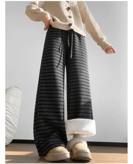 【YW】无忧购冬季羊羔绒加厚横条纹阔腿裤H-2077（截单后3-5天发货） 商品图6