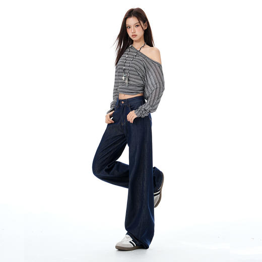 【加绒加厚】罗蒙秋冬款女士高腰阔腿牛仔裤加绒直筒显瘦百搭休闲长裤子 商品图4