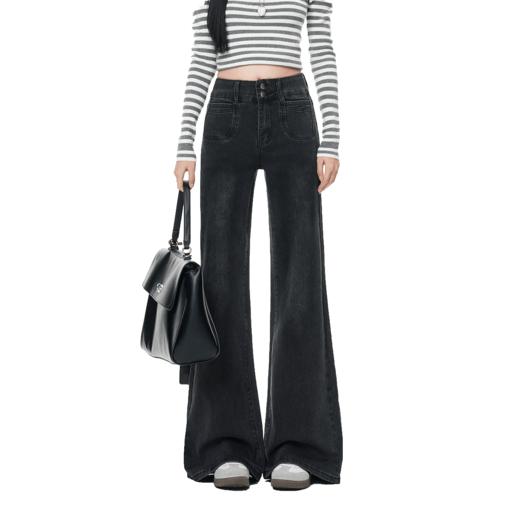 【加绒加厚】罗蒙秋冬款牛仔裤女士深色加厚微喇牛仔裤百搭显腿长舒适长裤 商品图6