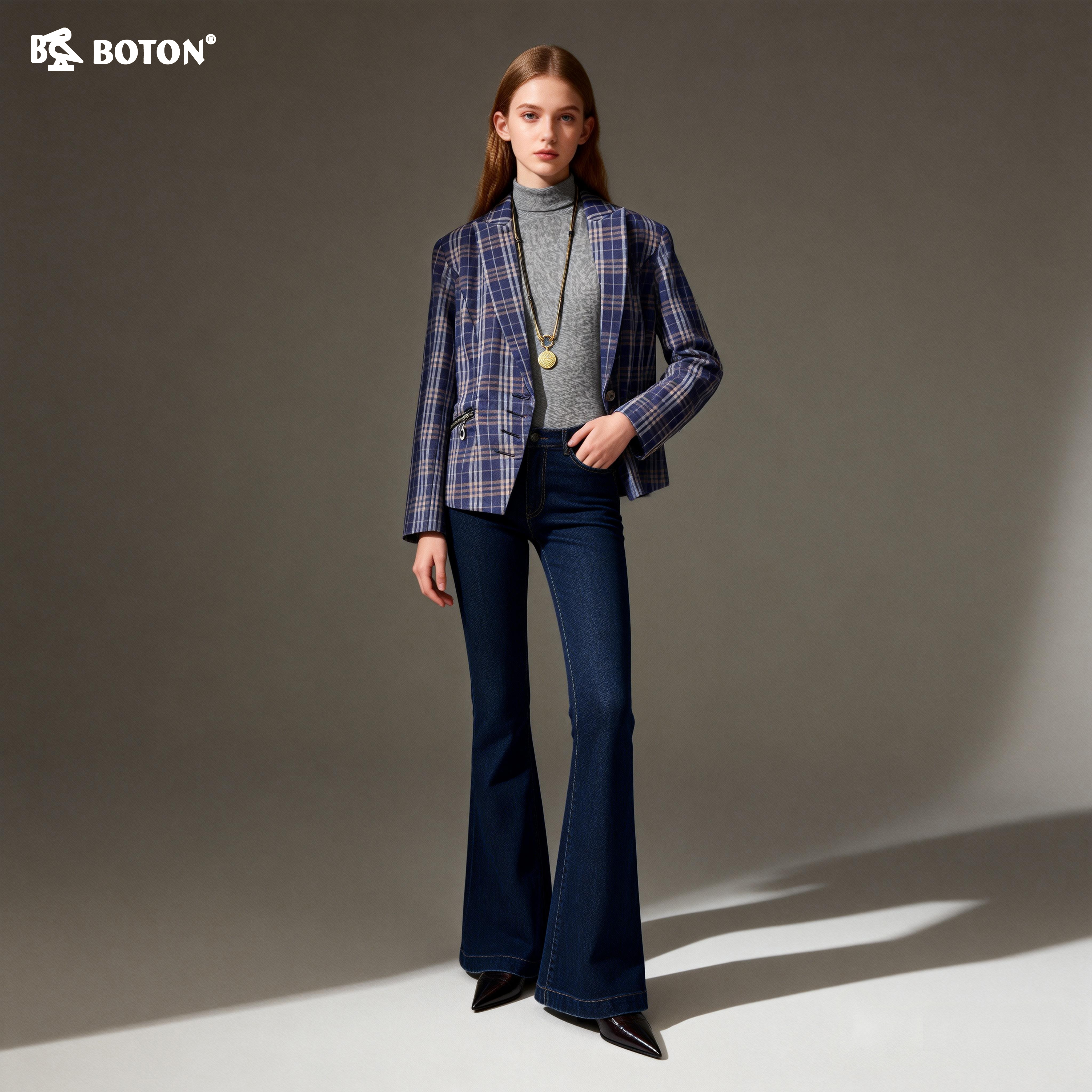 【第2件半价！尾货清仓不退换】波顿女士西装领牛仔夹克LJ371