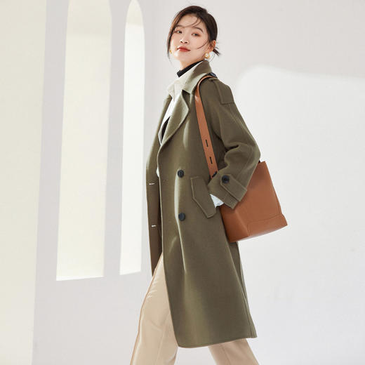 「自」全新升级【铂金会员459/天猫619/差价160】(32816)洛诗琳气质中长款羊毛大衣2025秋冬过膝双排扣双面毛呢外套 商品图0