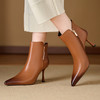 【预售5天】复古尖头细跟短筒靴侧拉链显瘦时装靴牛皮高跟靴子YC-582 商品缩略图1