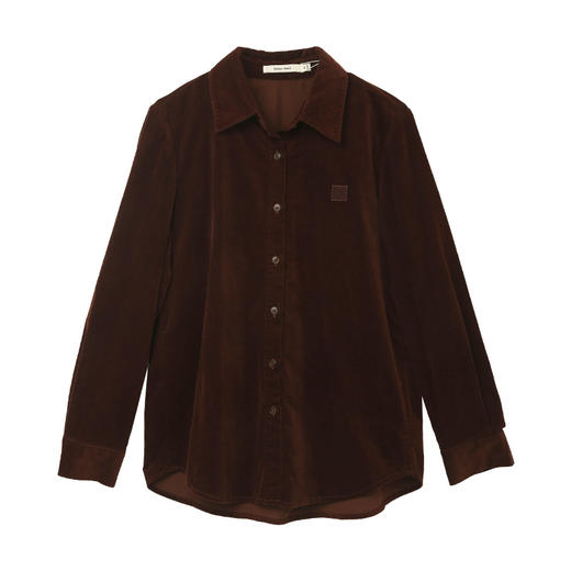 2025 秋冬米白色宽松长袖衬衫女 简约翻领趣味小标装饰休闲通勤显瘦垂感棉质衬衣 商品图1