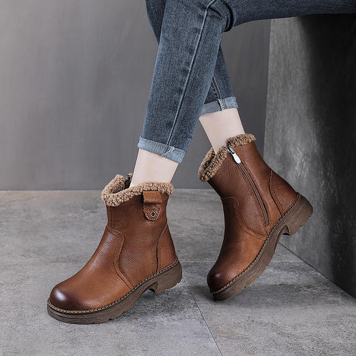 YR 2955厚底短靴雪地靴真皮复古马丁靴加绒保暖棉靴 商品图4