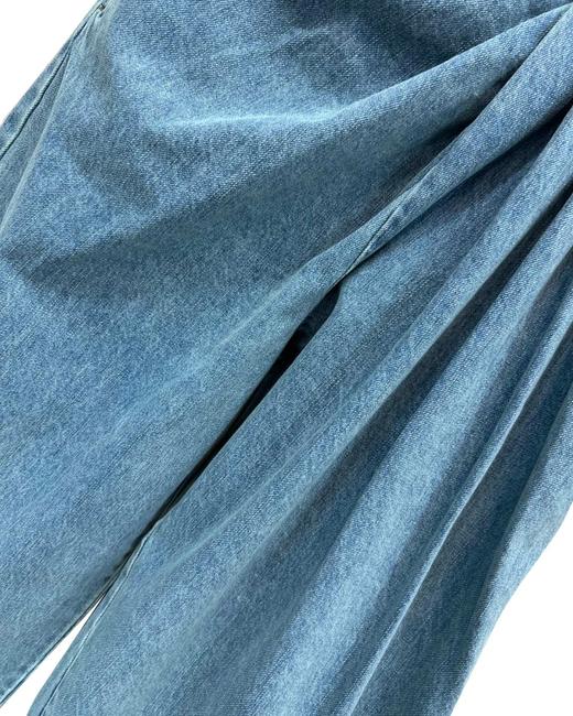 女款褶皱高腰牛仔阔腿裤长裤 可配套装la014 商品图2