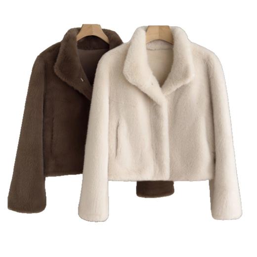 「自」全新升级【铂金会员735/天猫999/差价264】(04159)洛诗琳立领环保水貂毛立领外套2025冬季小个子皮毛一体外套 商品图4