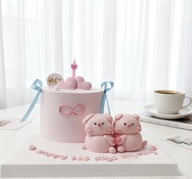 多款式~情侣/一家三口/小猪小熊可爱卡通动物蛋糕-低糖处理无添加