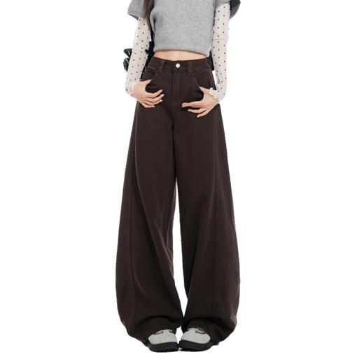 【加绒加厚】罗蒙秋冬款女士高腰弯刀裤咖色美拉德风阔腿百搭长裤 商品图6