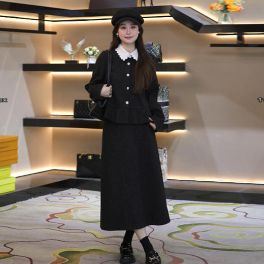 奢姿大码女装2025冬季时尚撞色娃娃领套装胖妹妹气质小香风穿搭9954970595 商品图3