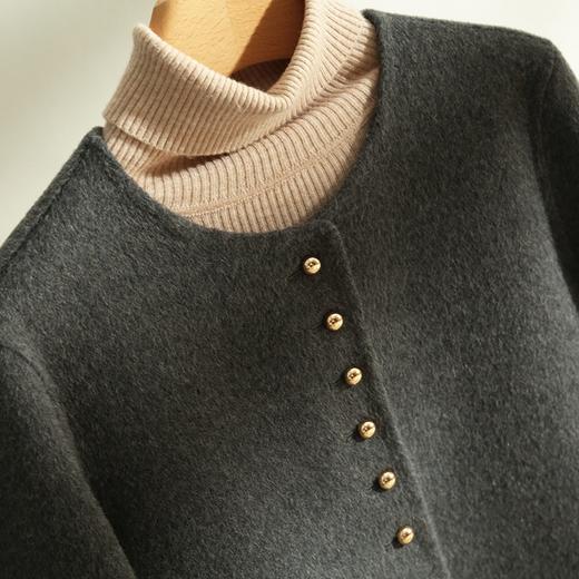 小香风圆领长袖单排扣羊毛呢短款外套 商品图5