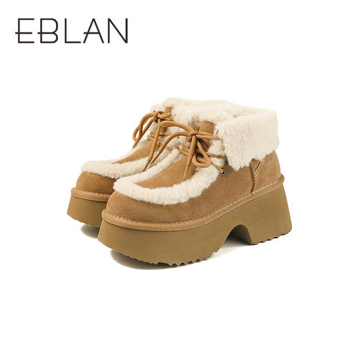 伊伴冬季时尚毛毛短靴雪地靴系带靴粗跟高跟B25726010 商品图4